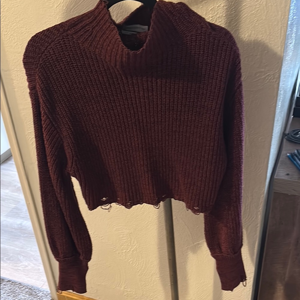 Burgundy Sweater —urban outfitters burgundy distressed cropped sweater